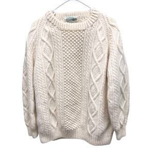 Donegal Tradition Cream Irish Fisherman Knit Pullover Cable Sweater Size XL -2XL